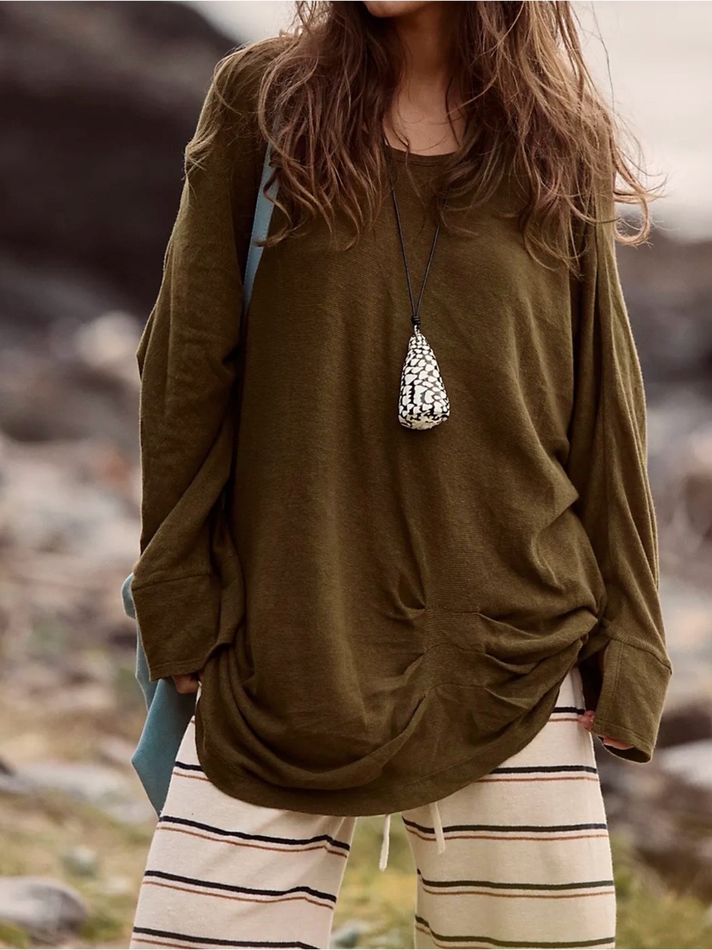 Free People Olive-Style Oversized Long-Sleeve Knit Pullover